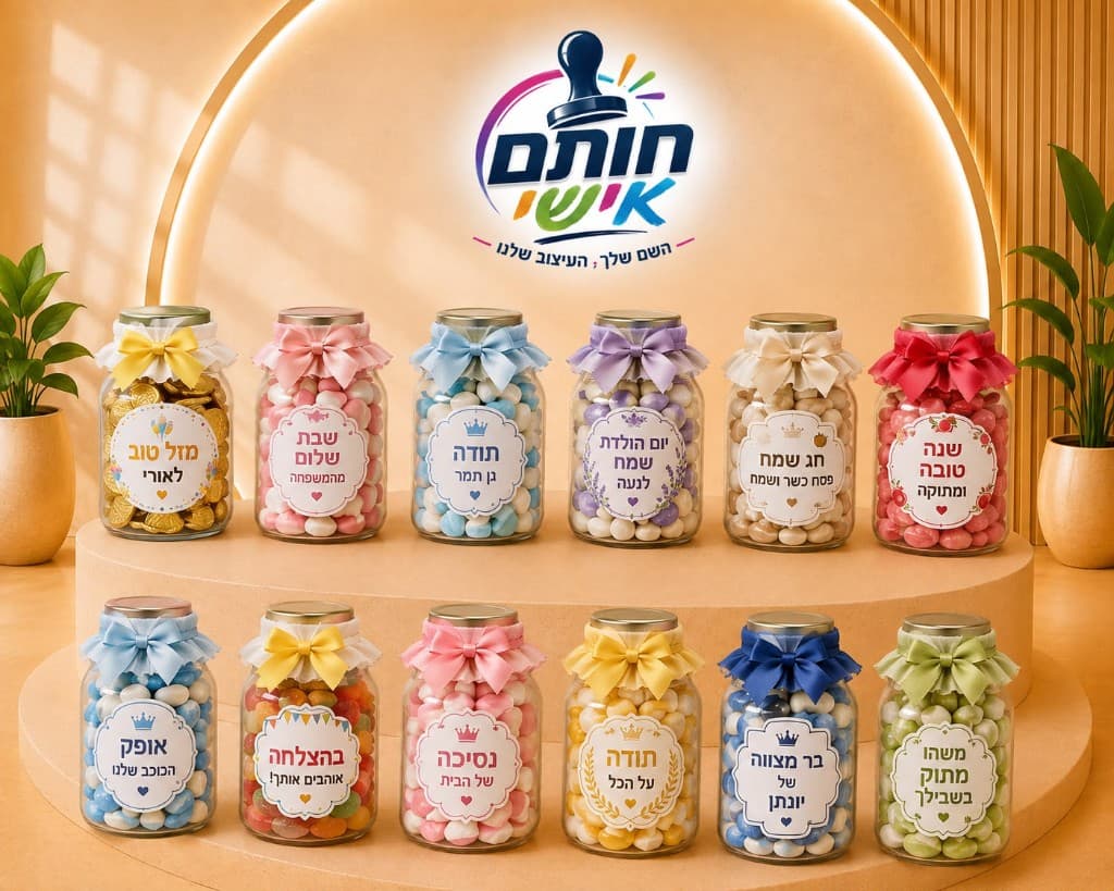 מגוון צנצנות מתוקים ממותגות