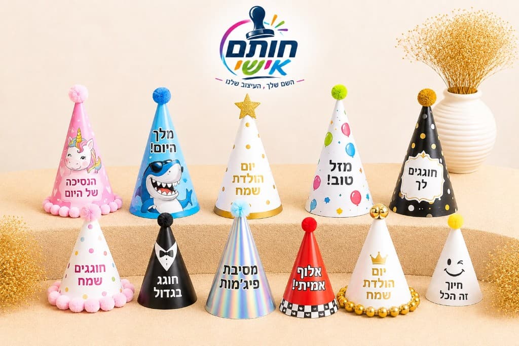 כובעי קונוס בעיצוב אישי במגוון גדלים